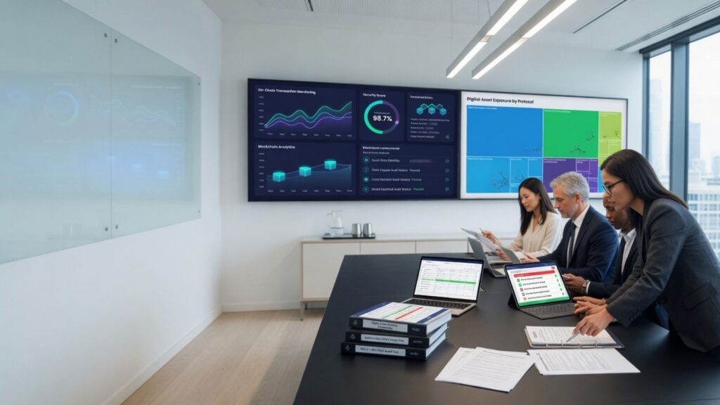Institutional investors reviewing crypto custody compliance and security documentation