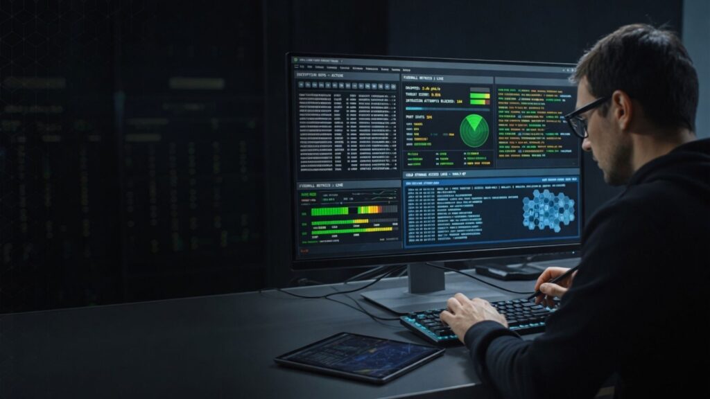 Cybersecurity expert monitoring cryptocurrency exchange security protocols