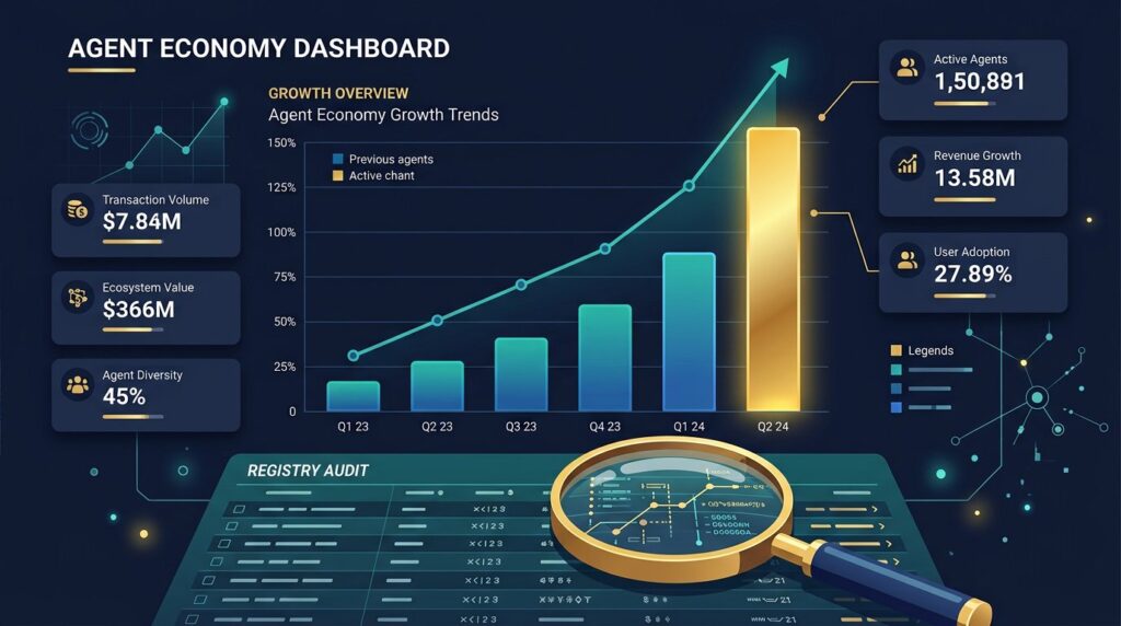 AI agent economy analytics dashboard showing BNB Chain leading agent