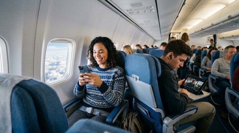 Passenger using free WiFi on a Southwest flight