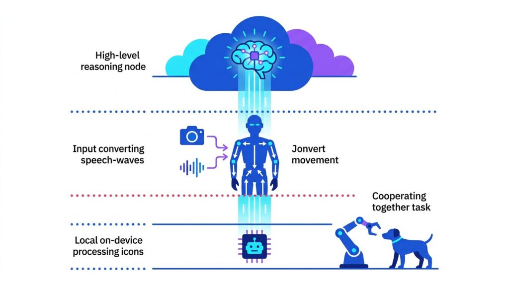 Gemini Robotics 2 family architecture with reasoning, action, and on-device layers