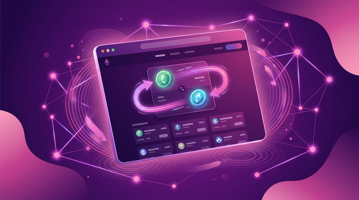 Uniswap web app feature image showing a decentralized crypto swap interface Heading