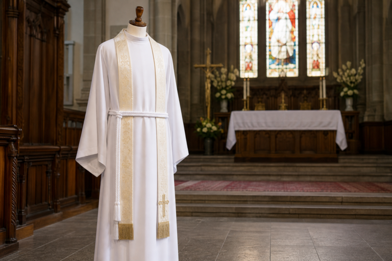 White alb vestment used in Christian worship