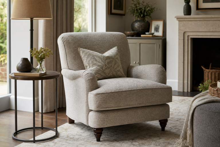 Fabric Arm chair in a cosy modern living room