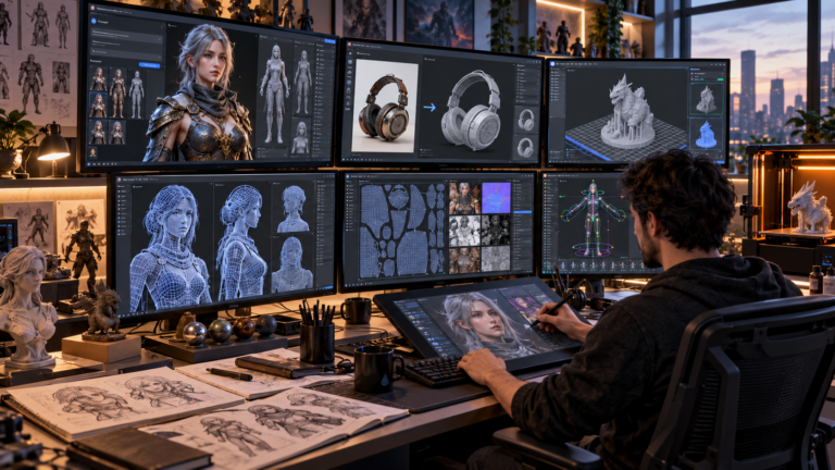 Meshy AI creating textured 3D models from images