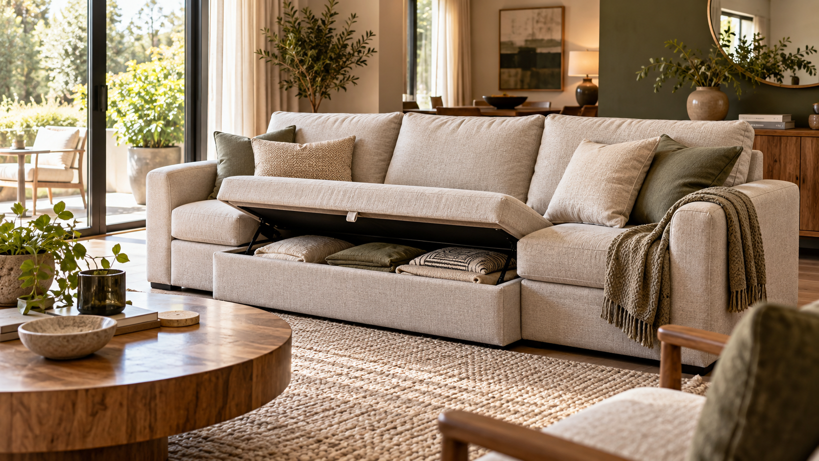 Three seater sofa with hidden storage for living room
