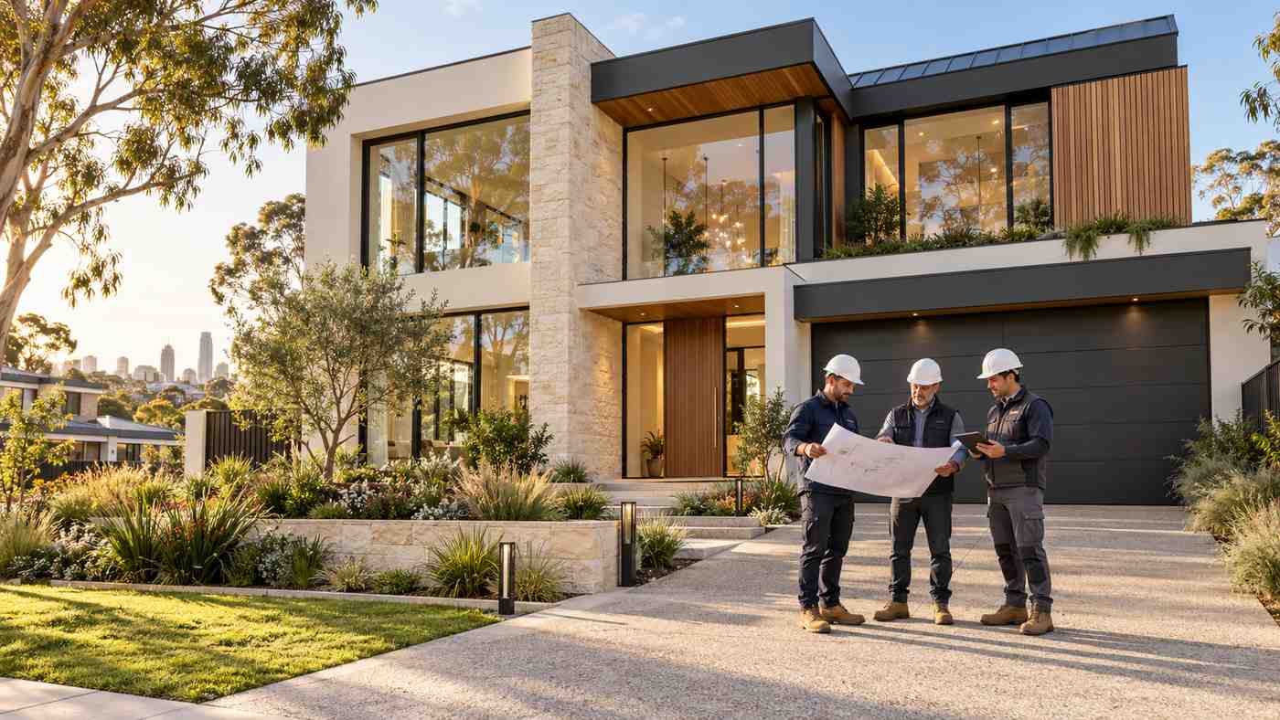 New home builder Melbourne professionals inspecting a luxury contemporary Australian house