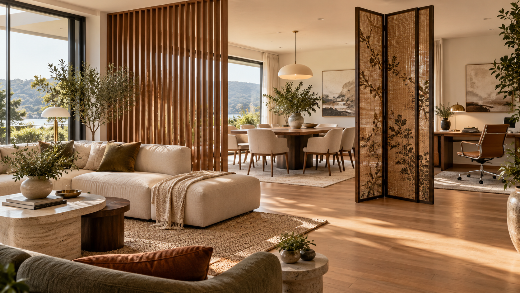 Screen dividers for rooms creating stylish private zones