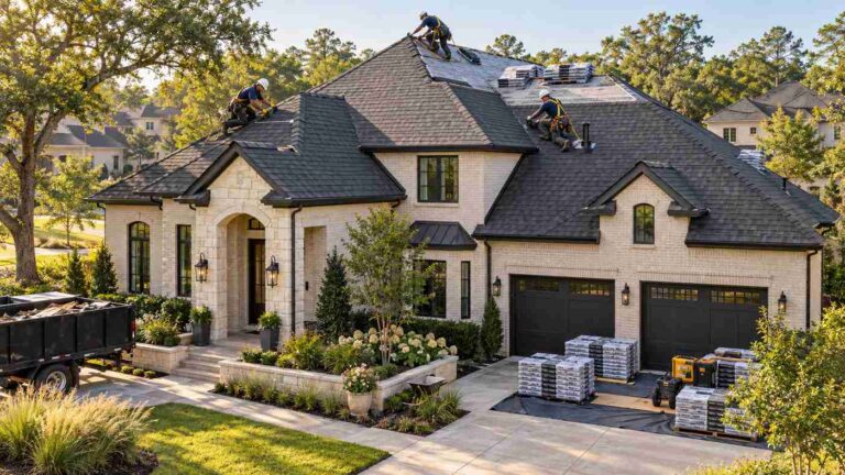 Trusted roofing company in Tomball TX installing architectural shingles on a Texas home