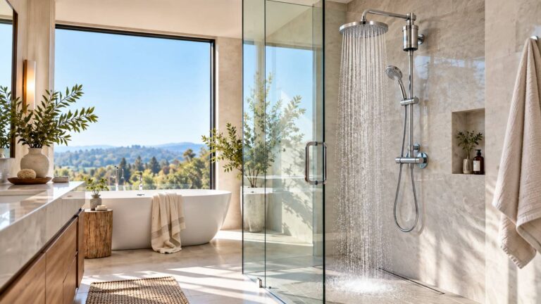 AquaBliss shower filter installed in a modern bathroom