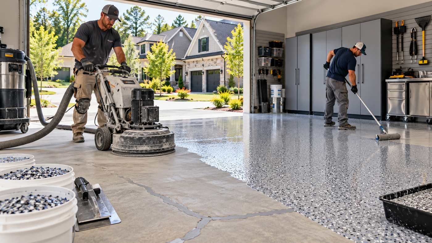 Cary concrete coating services for a residential garage floor
