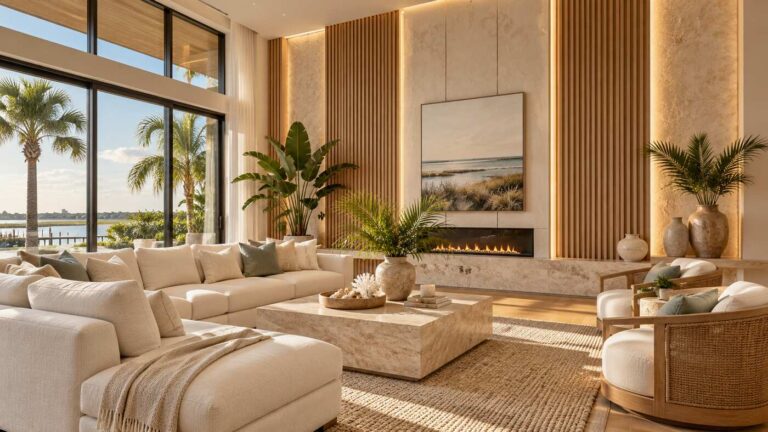 Luxury custom accent walls in a modern St. Augustine Florida coastal living room