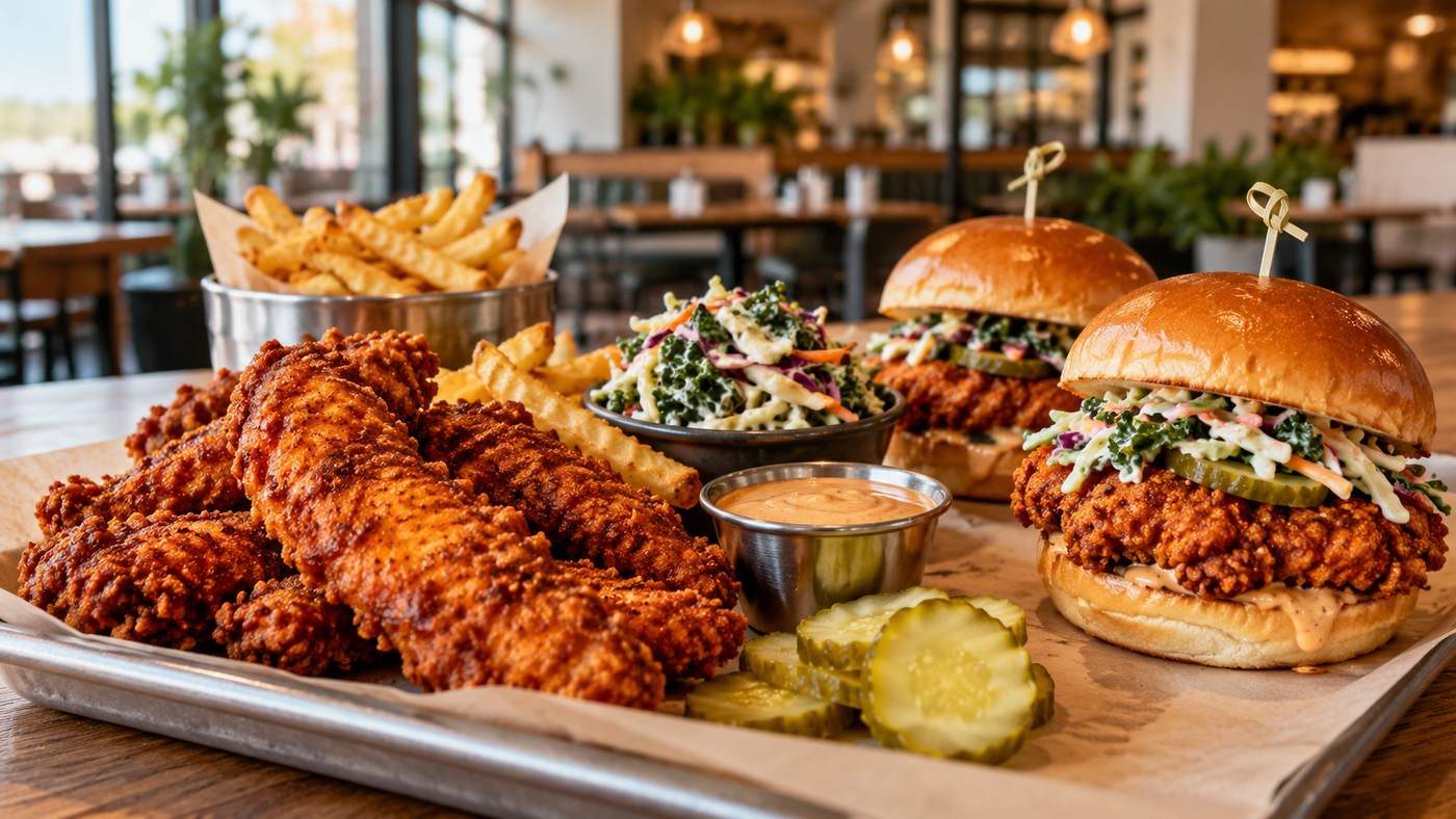 Dave’s Halal Hot Chicken menu with sliders and tenders