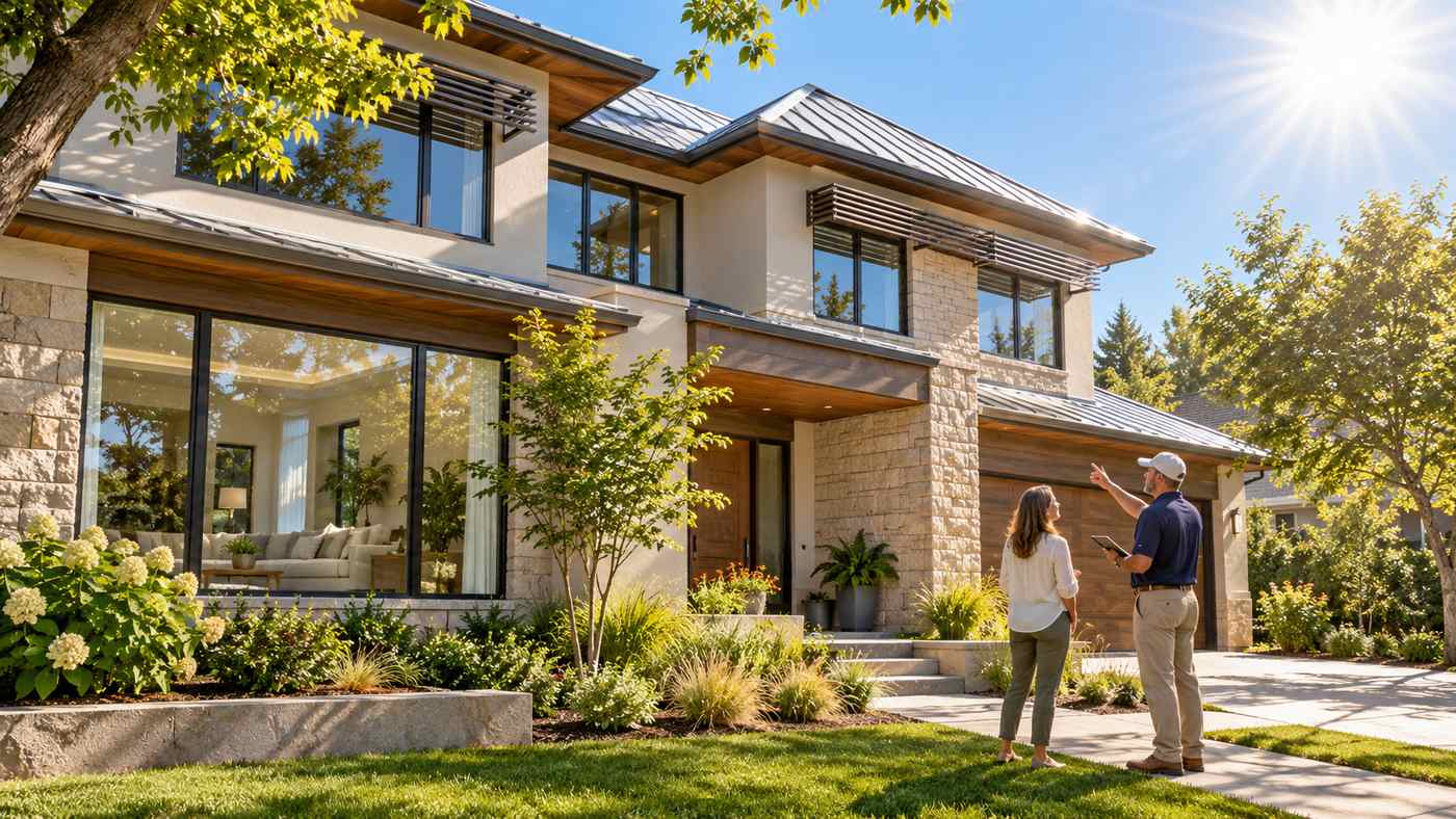 Extreme sunlight affecting a modern home's roof and windows