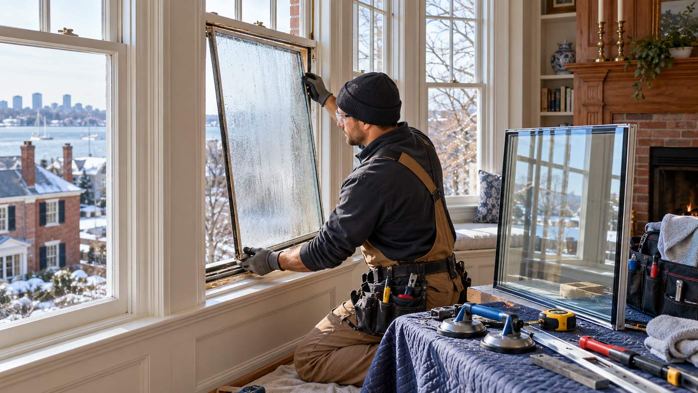 Fogged glass window repair in Boston home
