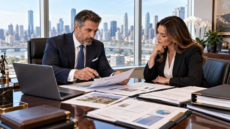 High-asset divorce lawyer reviewing complex financial assets