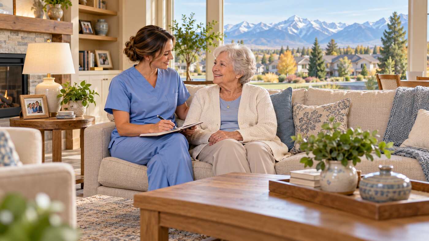 Professional caregiver providing compassionate home care in Idaho Falls to a senior woman
