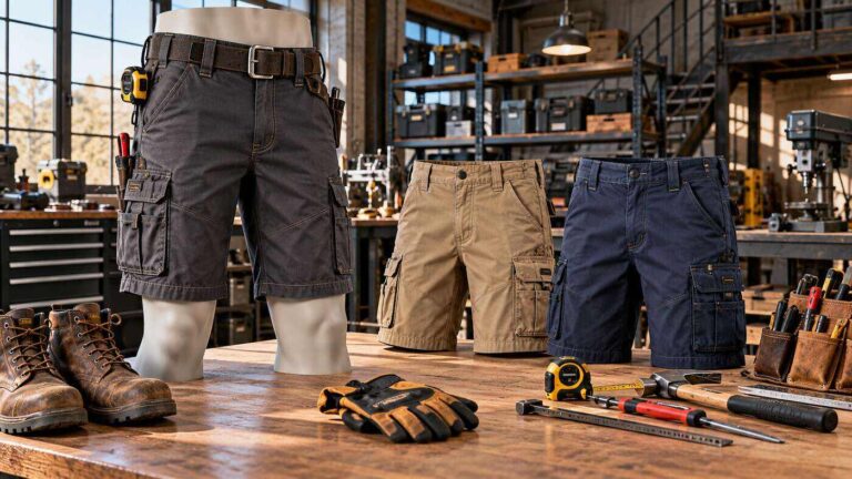 Durable industrial shorts with reinforced pockets and professional workwear details