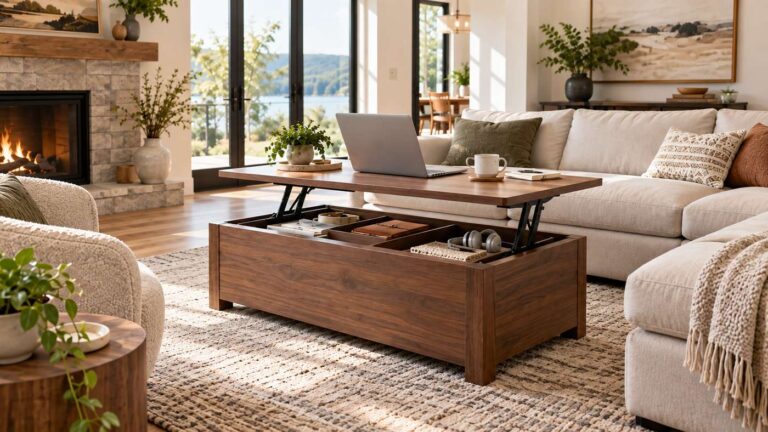 Modern lift top coffee table with hidden storage