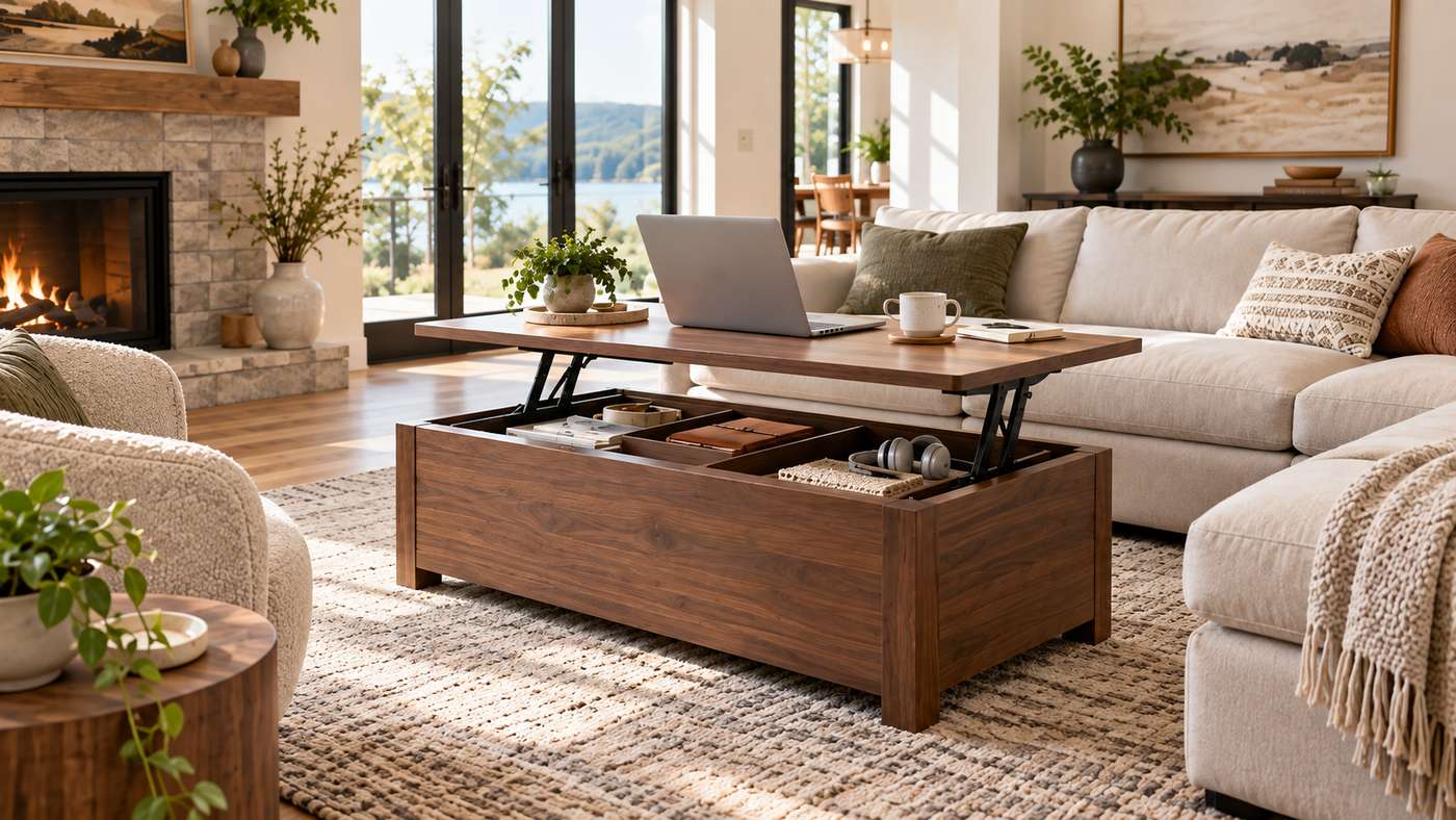 Modern lift top coffee table with hidden storage