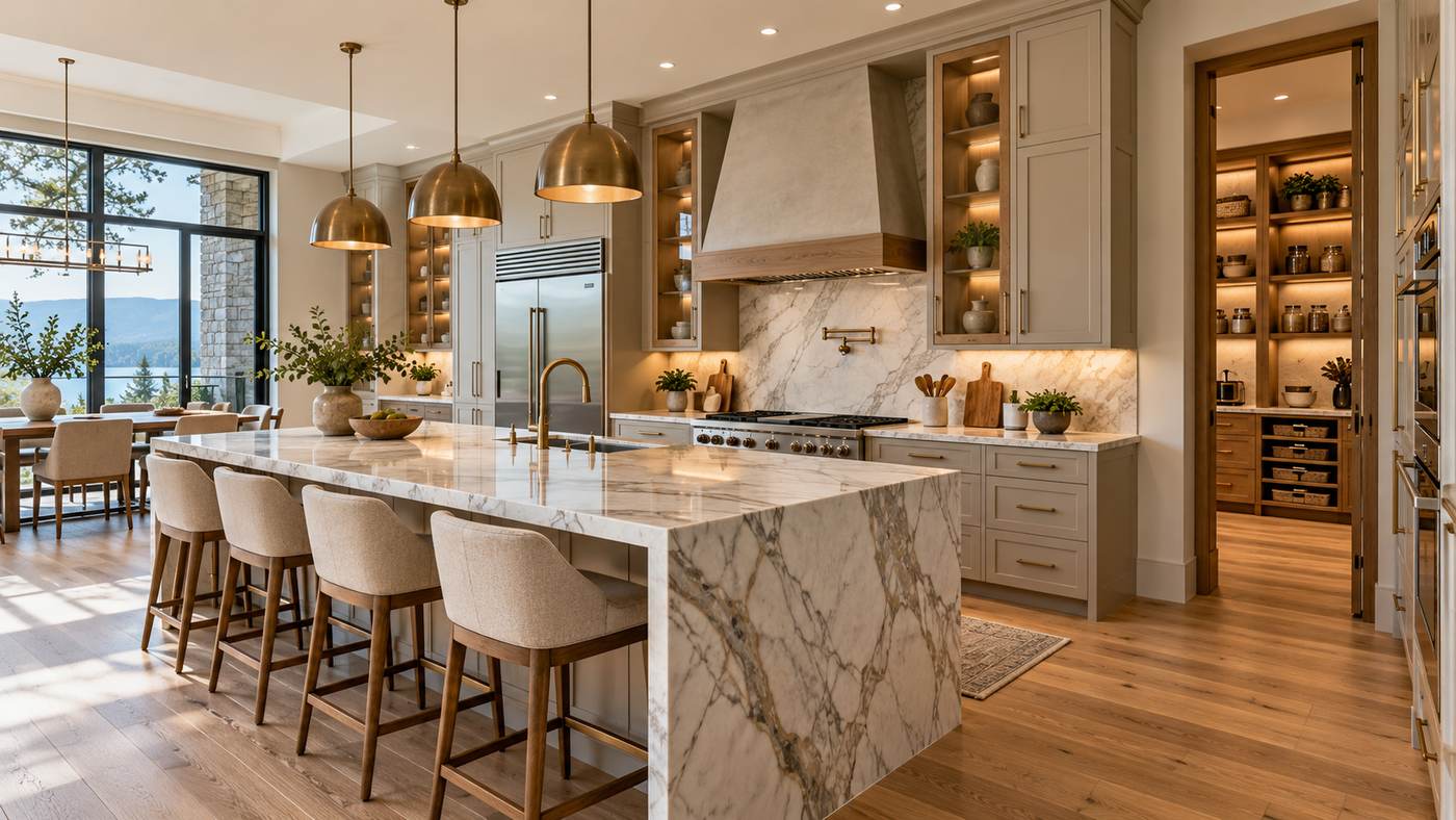 Luxury kitchen remodeling with custom cabinetry and stone island