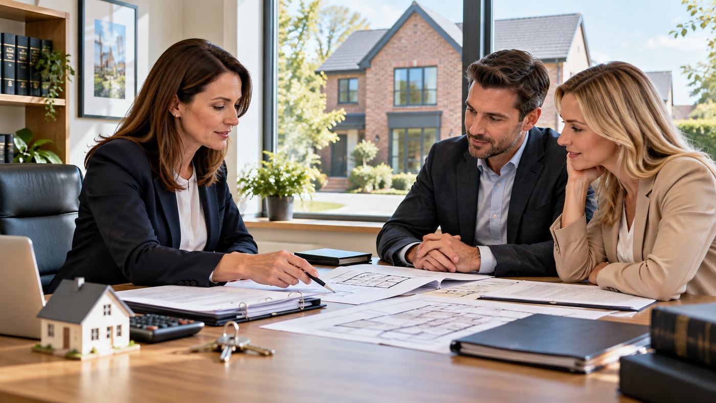 Property conveyancing solicitor reviewing home purchase documents