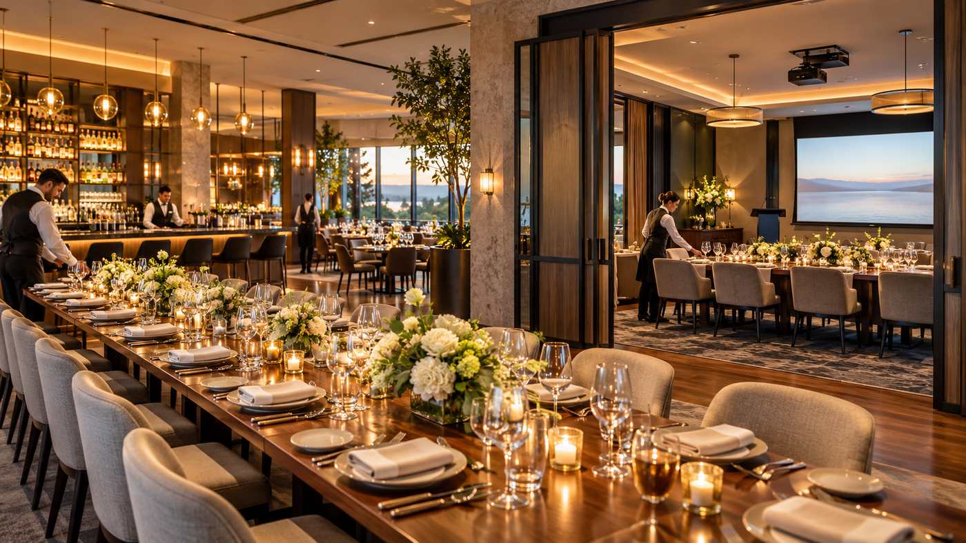Restaurant private event space prepared for a special dinner