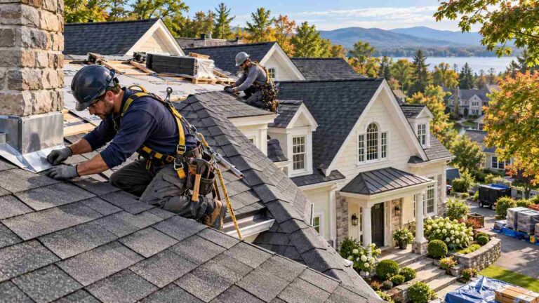 Saratoga roofing contractors installing architectural shingles on a New York home