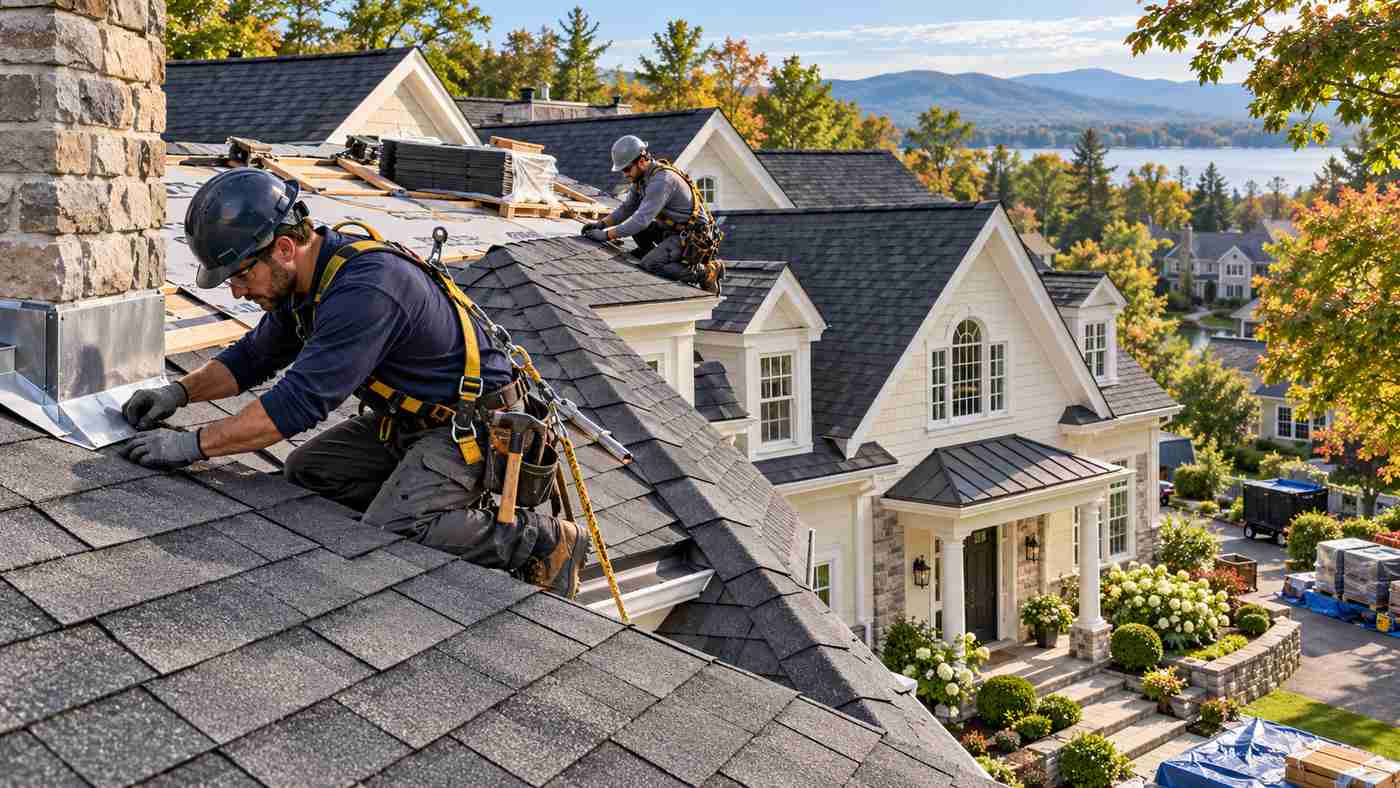 Saratoga roofing contractors installing architectural shingles on a New York home