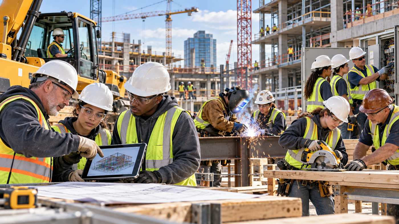 Skilled workers training for modern construction careers