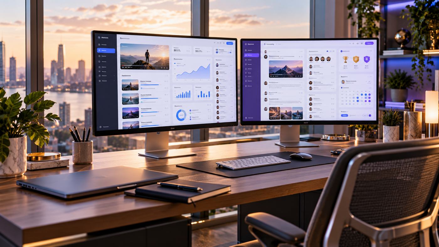TagMango vs Skool comparison showing online courses and community platform dashboards