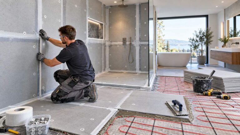 Thermal construction board installed in a modern bathroom